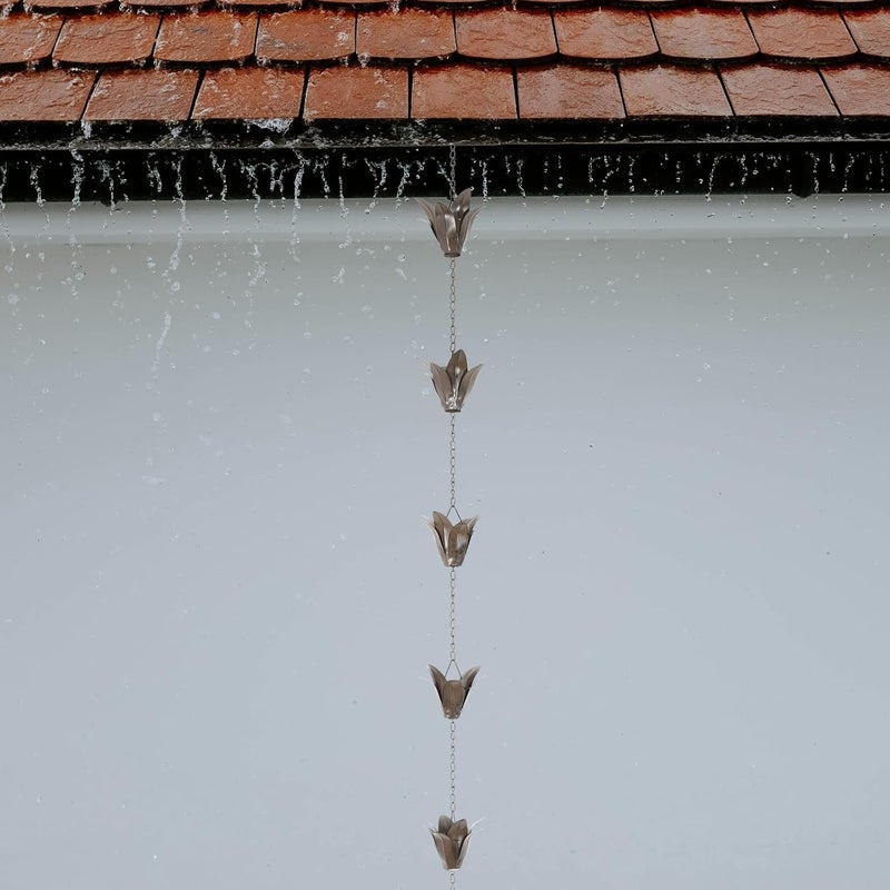DUSVALLY Rain Chain, 7.88 FT Metal Flower Rain Chain, Functional and Decorative Replacement for Gutter Downspouts, Adjustable, Antique Silver - Image 4